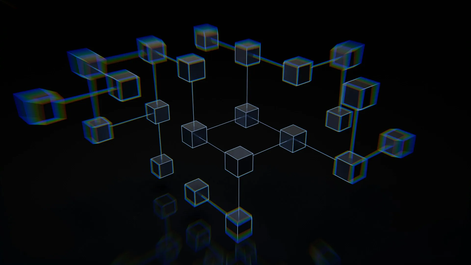 Modular geometric blocks arranged on a dark surface