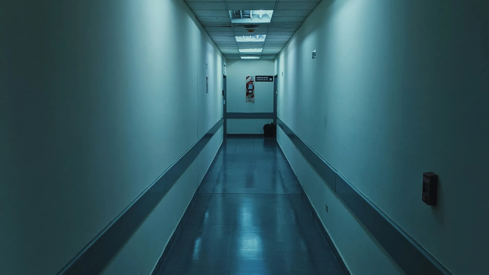 A bright, empty clinical corridor